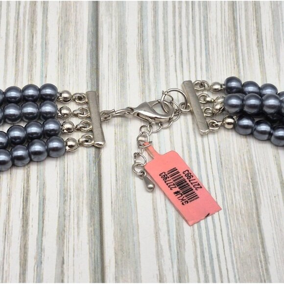 NWT Dark Gray Faux Pearl Mutli Strand Bead Necklace Long Layered Crystal Accent - Picture 8 of 8
